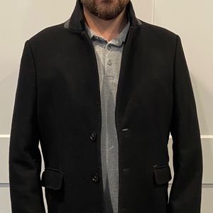 Men's Zara Black Wool Peacoat Trench (Size L)